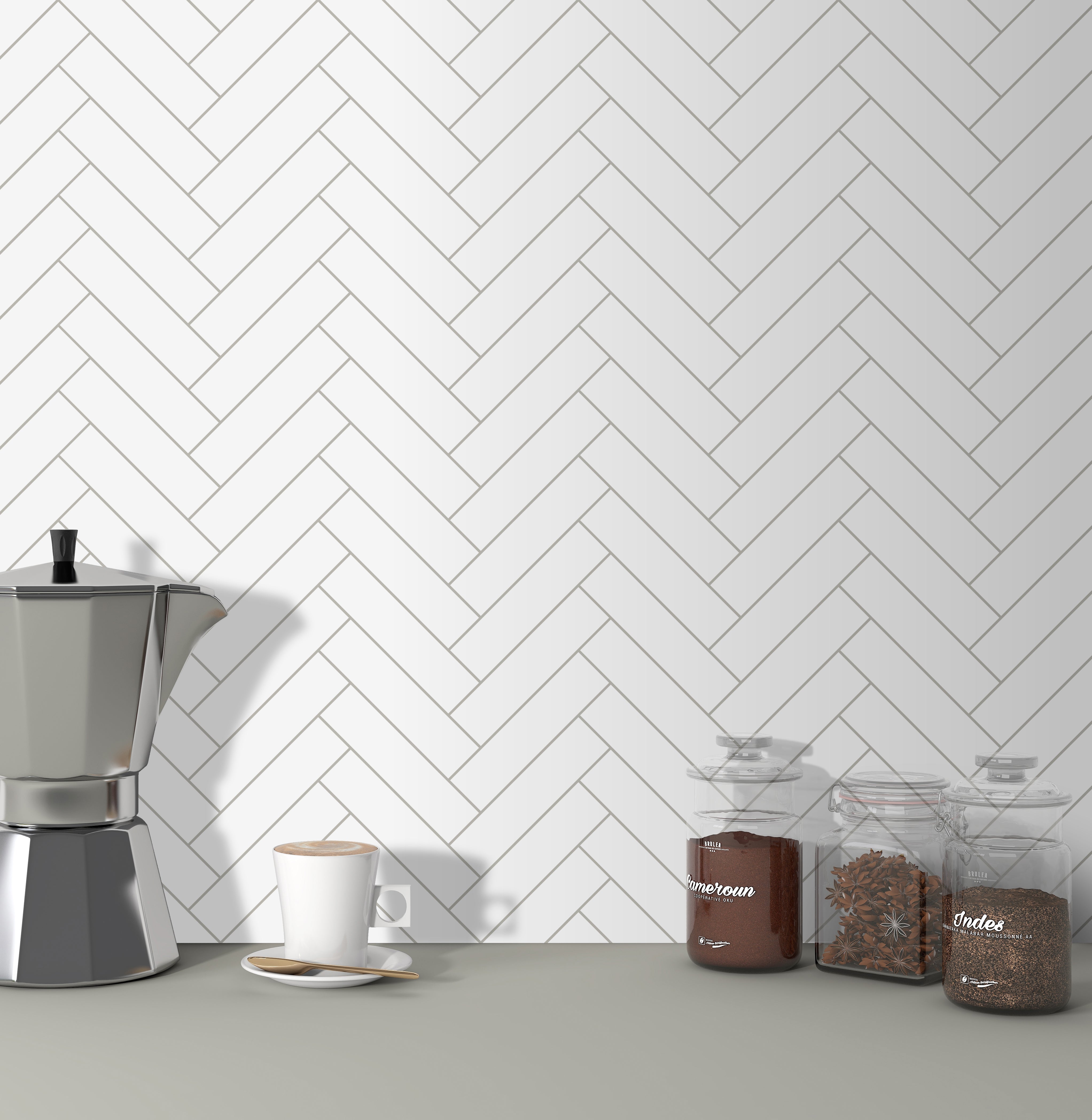 Herringbone White Peel and Stick Backsplash Tile
