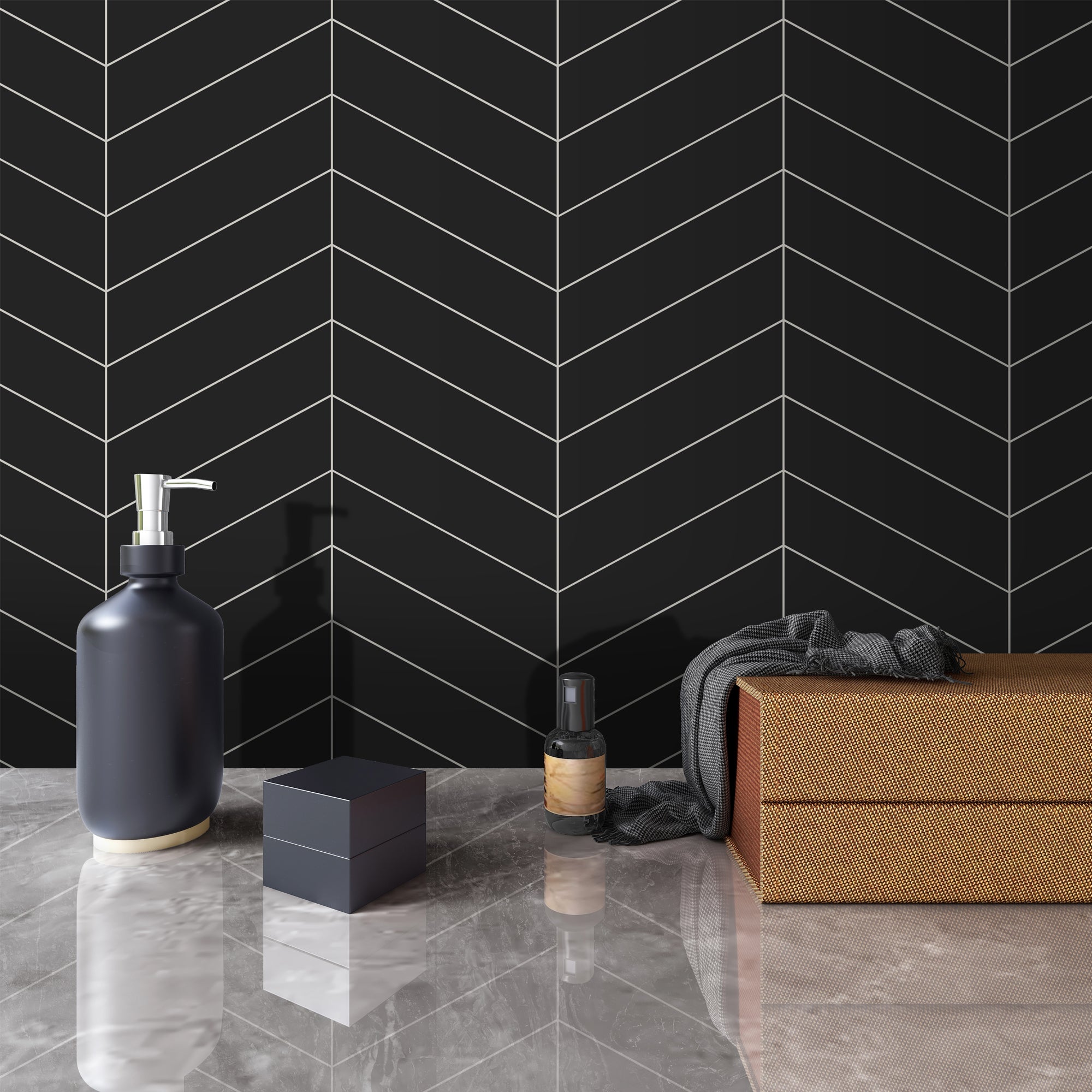 12.2" x 13.4" Chevron Black Peel and Stick Tile