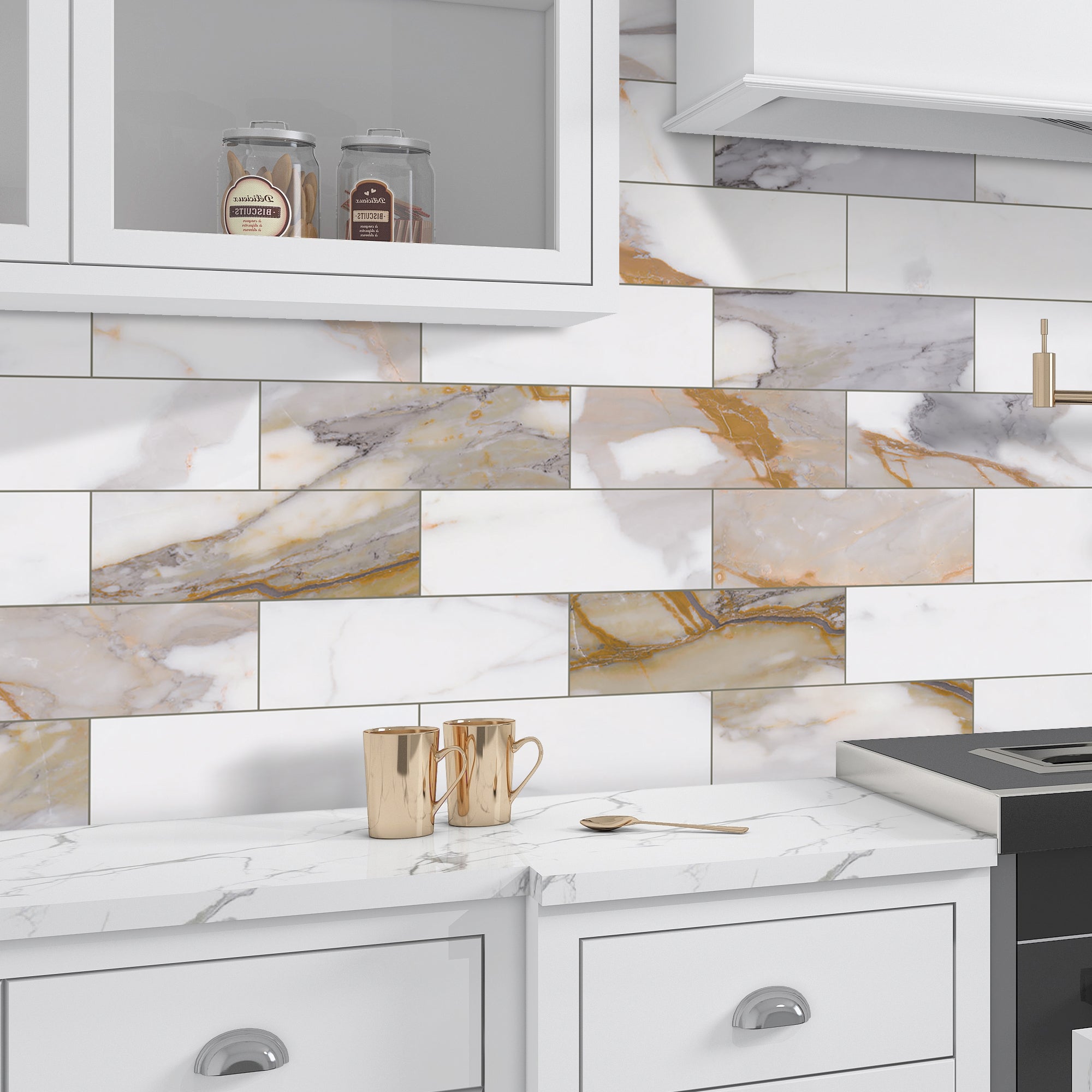 4x12" Calacatta Gold Peel and Stick Tile