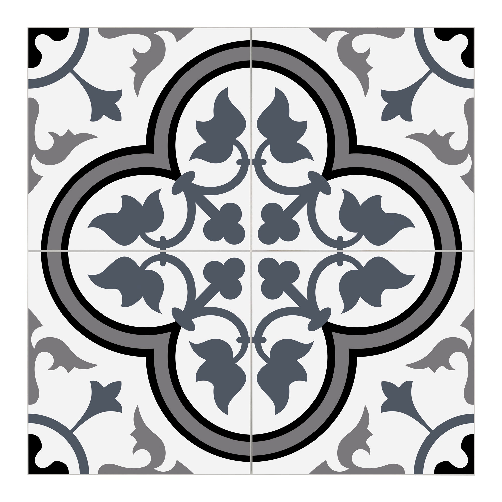 Encaustic Patterned White and Blue Peel and Stick Tile