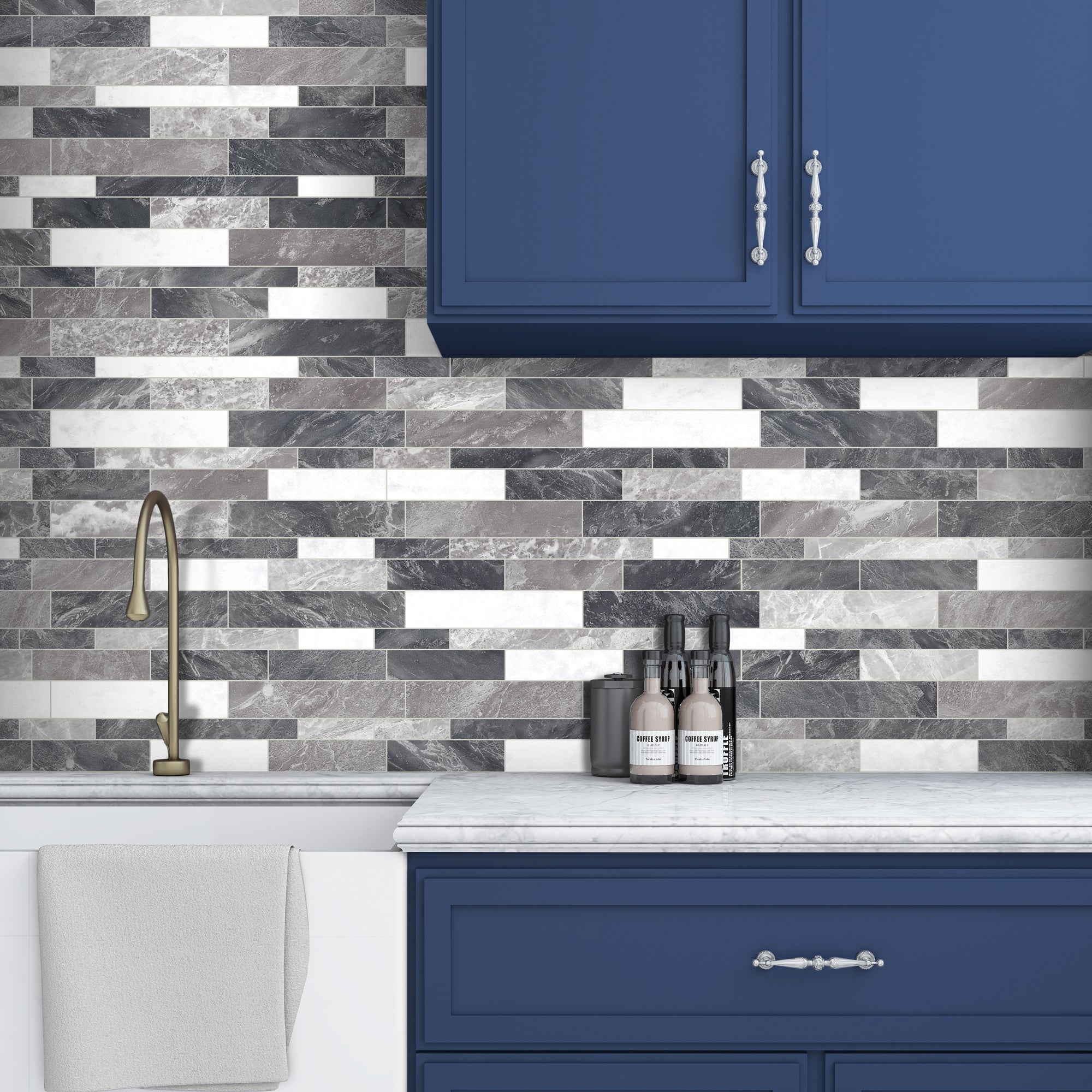Interlocking Grey Mixed Peel and Stick Tile