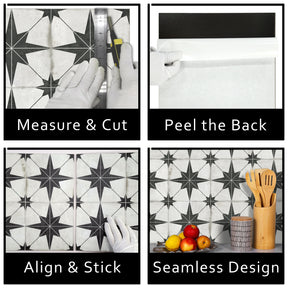 Encaustic Patterned Beige Star Peel and Stick Backsplash Tile
