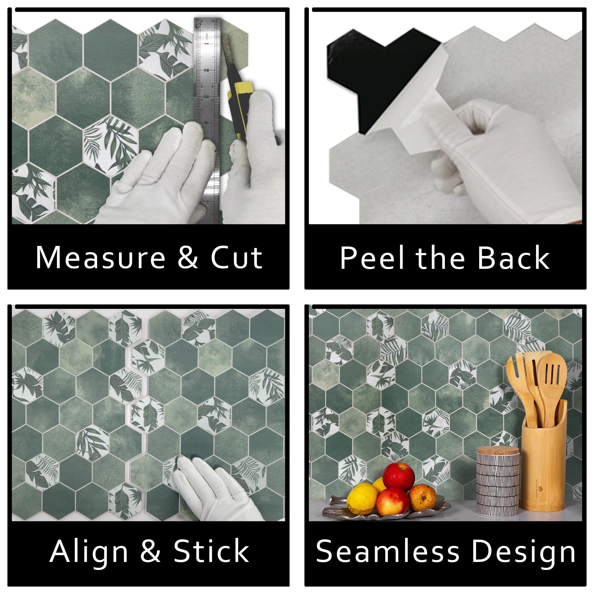 2" Hex Botanical Green Peel and Stick Backsplash Tile