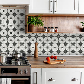 Encaustic Patterned Beige Star Peel and Stick Backsplash Tile