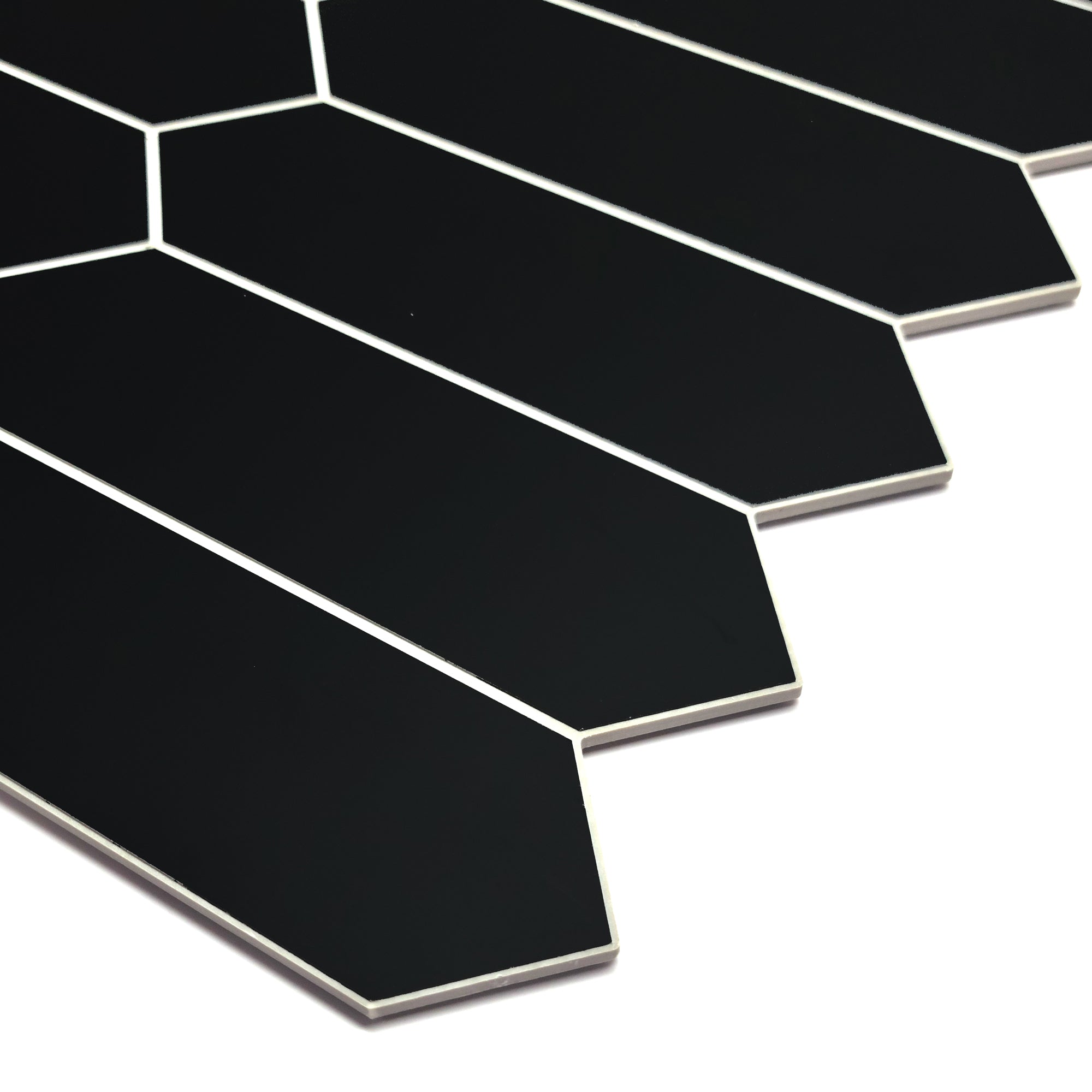 Black Picket Long Hexagon Peel and Stick Tile