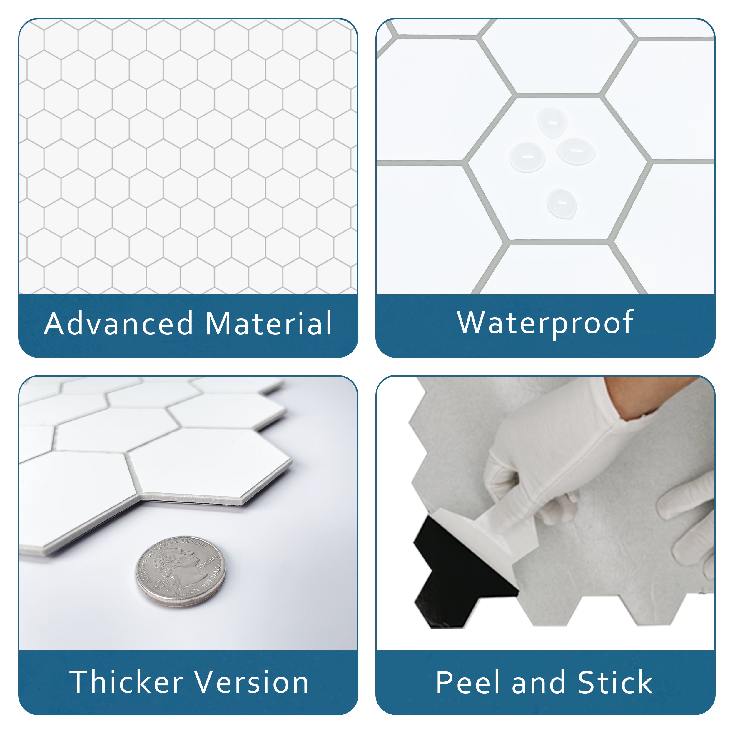 2'' Hexagon White Peel and Stick Tile