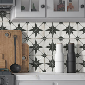 Encaustic Patterned Beige Star Peel and Stick Backsplash Tile