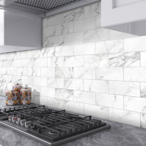 3x6'' Calacatta White Peel and Stick Tile
