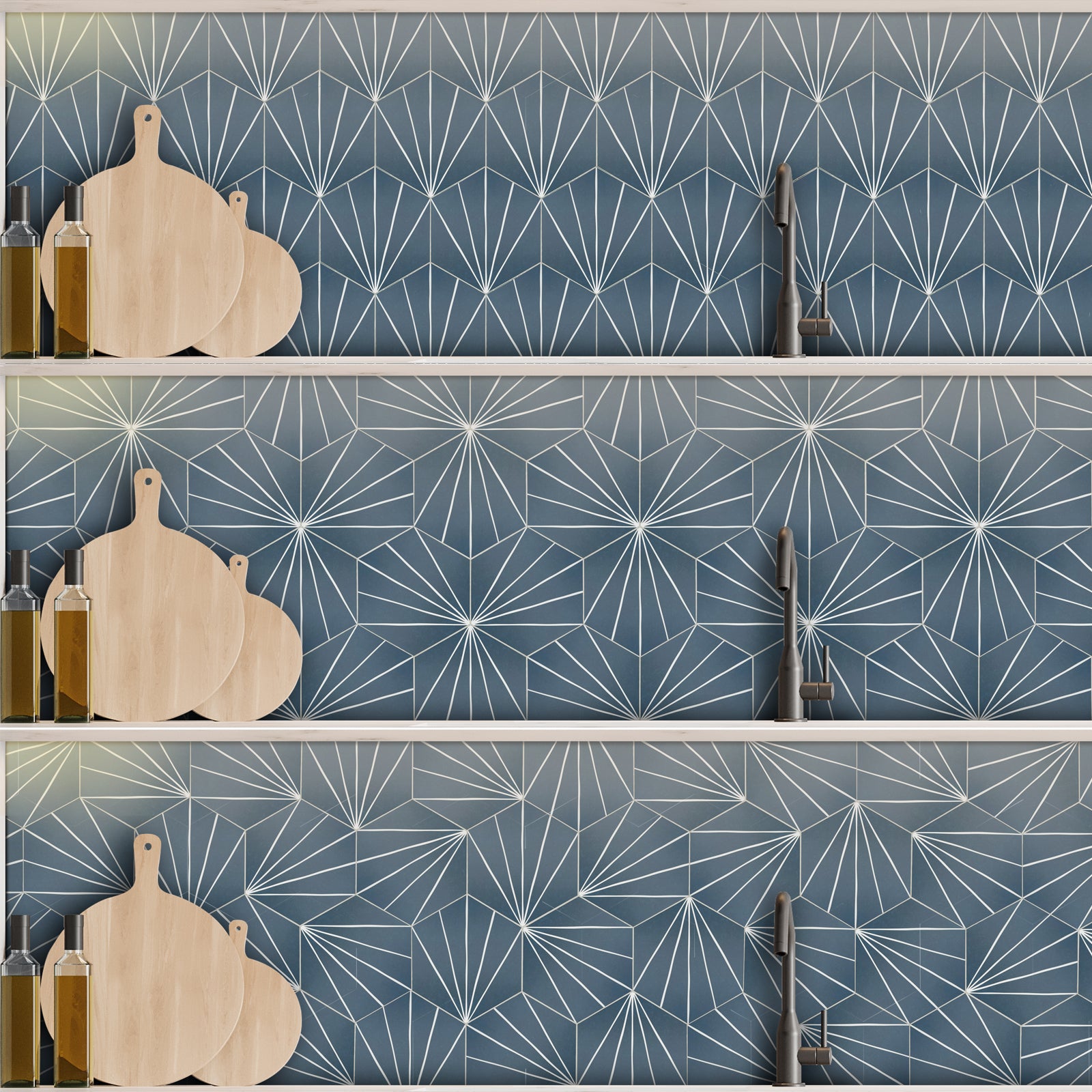 6x7'' Art Deco Hexagon Navy Peel and Stick Tile