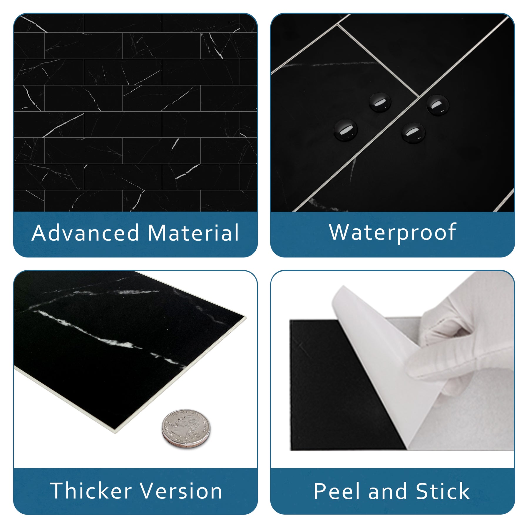4x12´´ Black Marquina Peel and Stick Tile