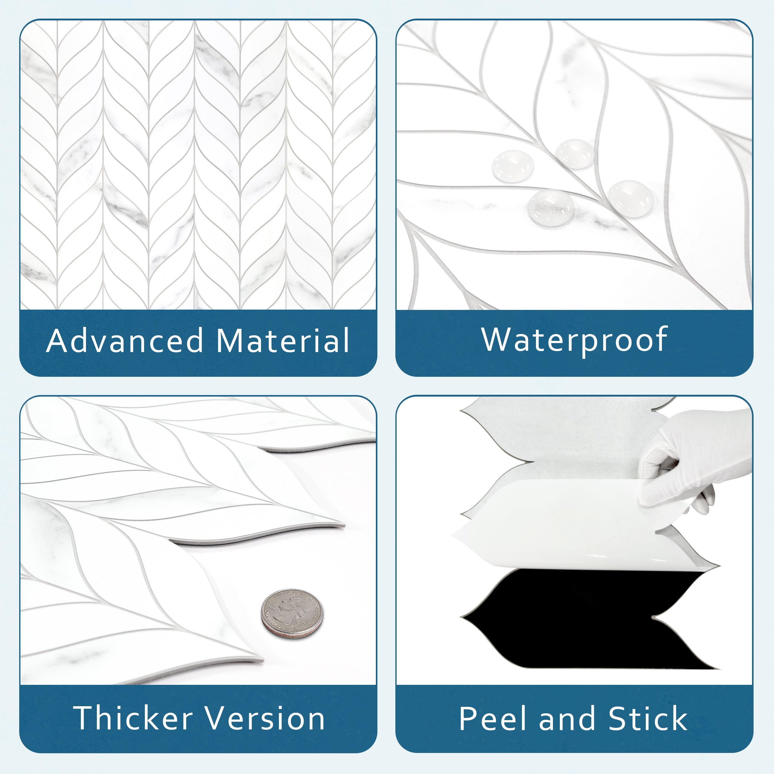 Waterjet Leaf White Peel and Stick Tile