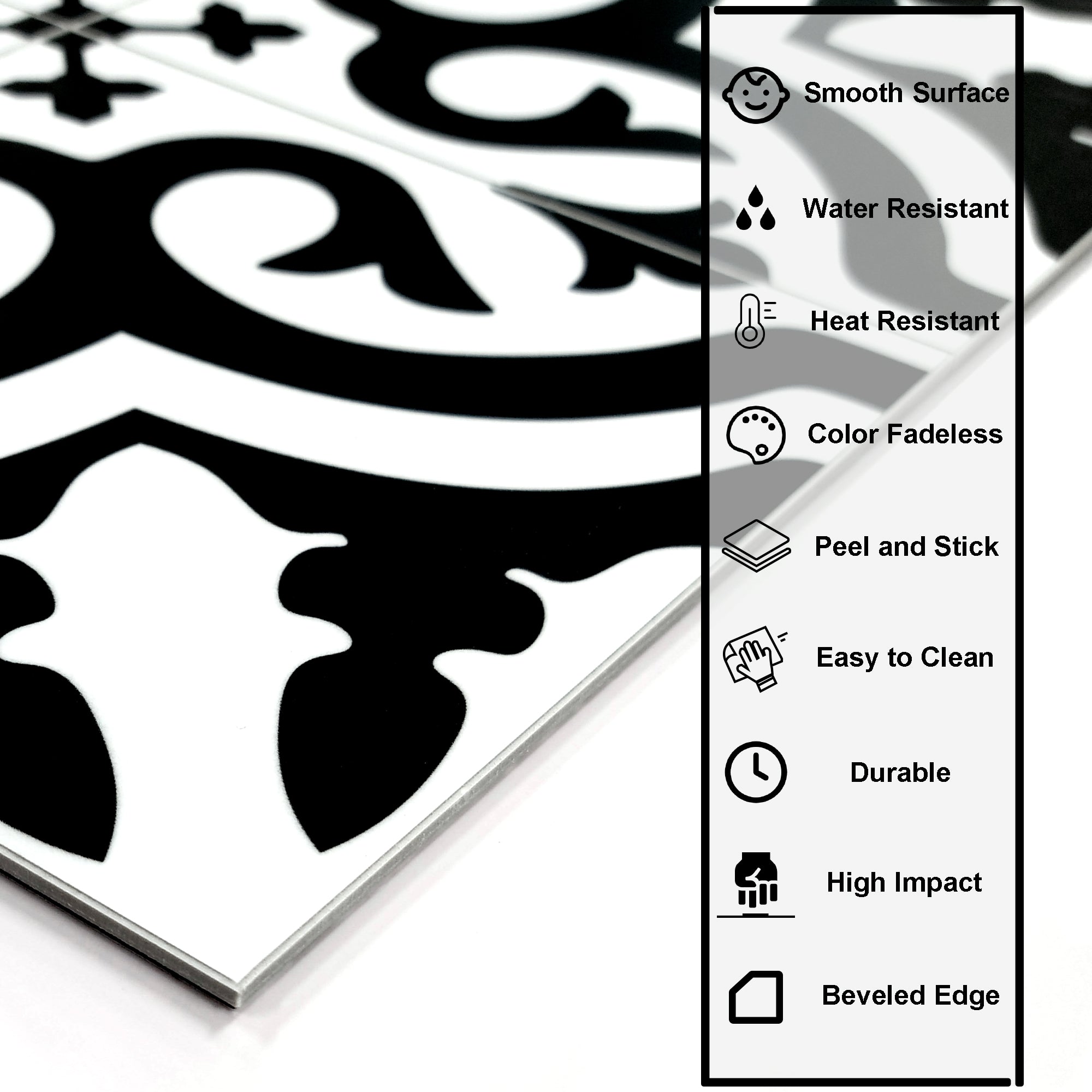 Encaustic Patterned Black and White Peel and Stick Tile