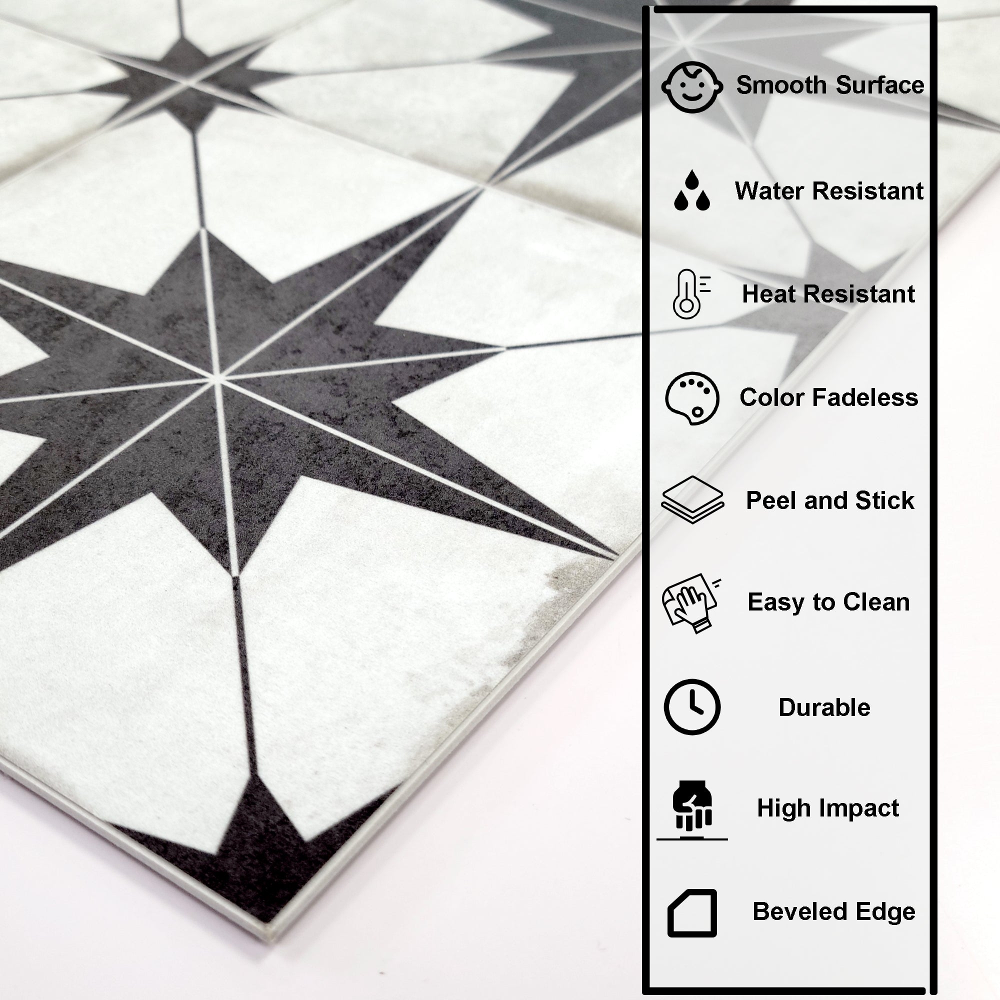 Encaustic Patterned Beige Star Peel and Stick Backsplash Tile