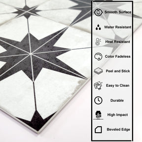 Encaustic Patterned Beige Star Peel and Stick Backsplash Tile