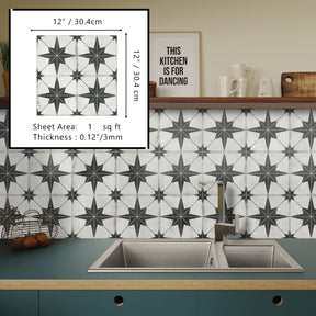 Encaustic Patterned Beige Star Peel and Stick Backsplash Tile