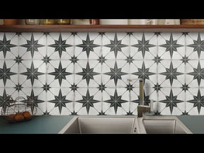 Encaustic Patterned Beige Star Peel and Stick Backsplash Tile